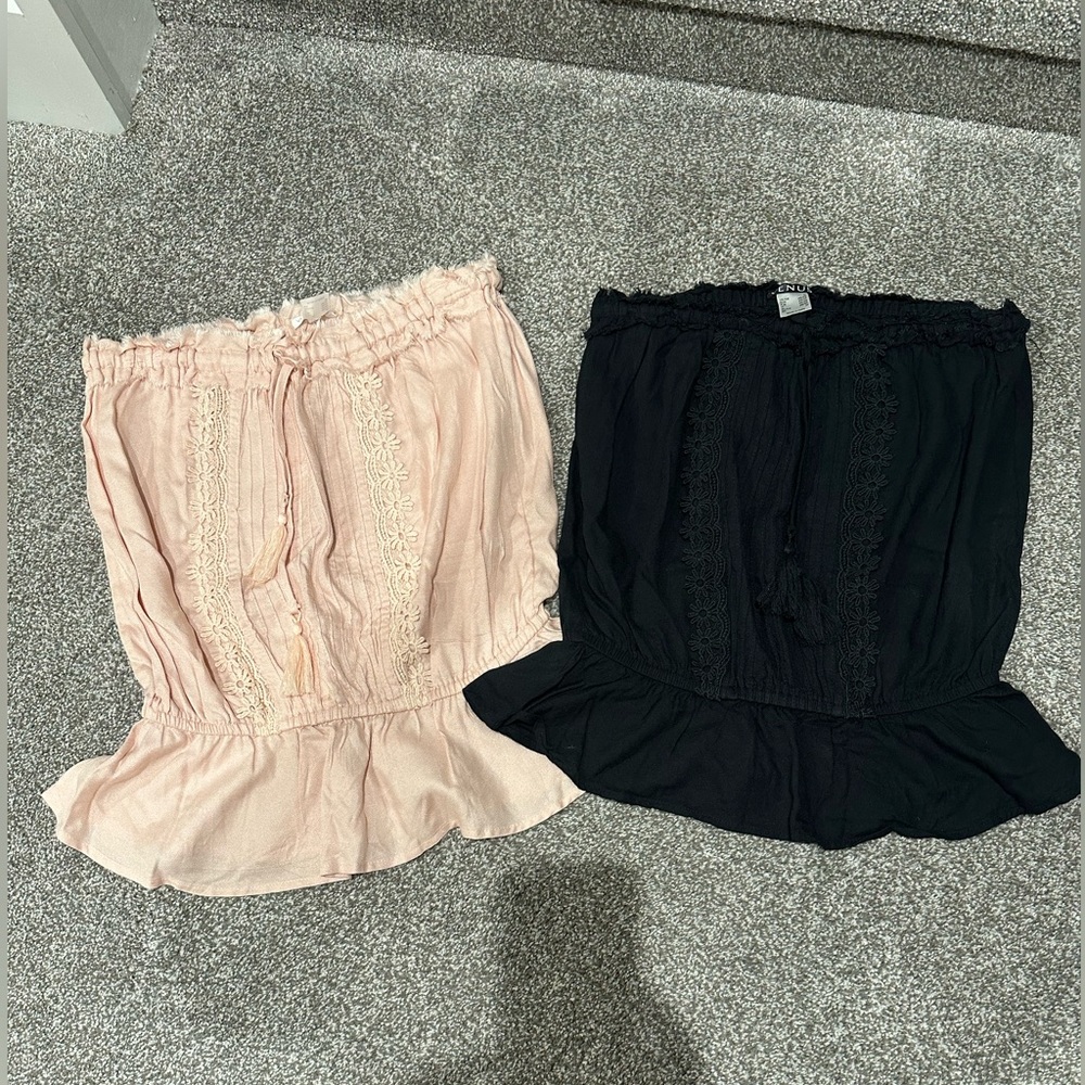 Venus tassle detail strapless tops qty 2 Black and Peach Medium